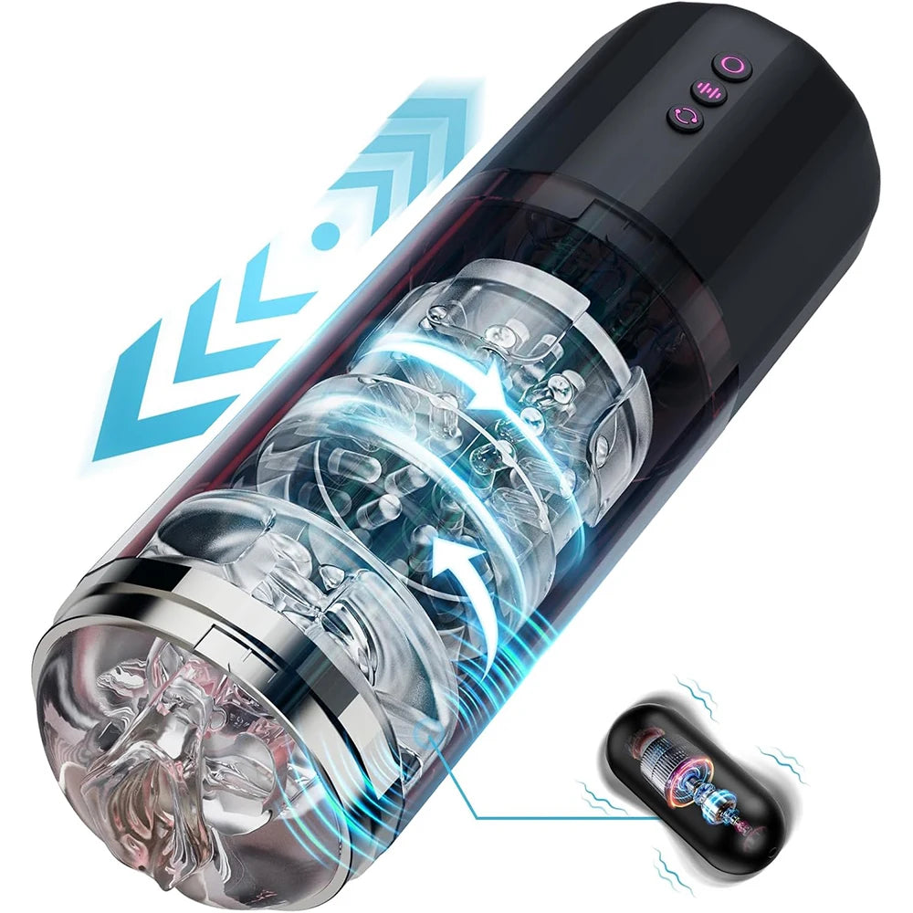 Black electronic device with clear cylindrical components on a white background
