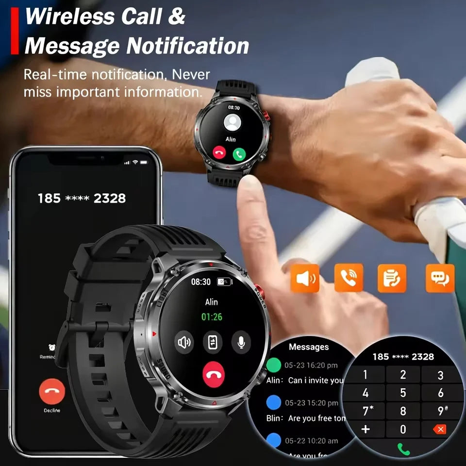2026 New Military Outdoor Smart Watch Men GPS Compass Altimeter 5ATM Waterproof 1100mAh Battery Bluetooth Call Tactical Sports