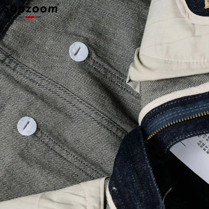 Stonewashed Patchwork Cargo Denim Jeans Men