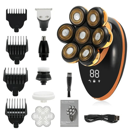 Men's 7D Floating Electric Shaver — Wet/Dry, Rechargeable, LCD Display