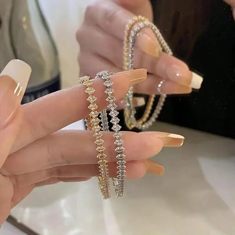 Luxury Roman Crystal Geometric Chain Bracelets for Women Trendy Goth Full Rhinestone Marquise Charm Bracelet Wed Jewelry Gift
