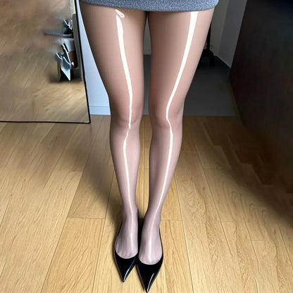 1 Paar High Waist Strumpfhose Glänzend Reflektierend Ultra-Dünn 8D Seidenstrümpfe Pferdeöl Socken Glatte Glänzende Damen Leggings Socken