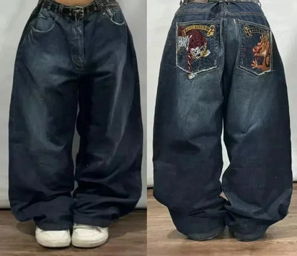 American Fashion Hip Hop Joker Oversized Jeans Women Street Y2K New Clearance Spot Hot Mopping Wide-leg Pants Unisex Loose Jeans