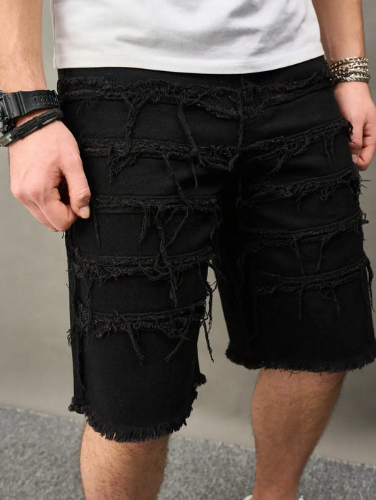 Men's Black Straight-Leg Denim Shorts