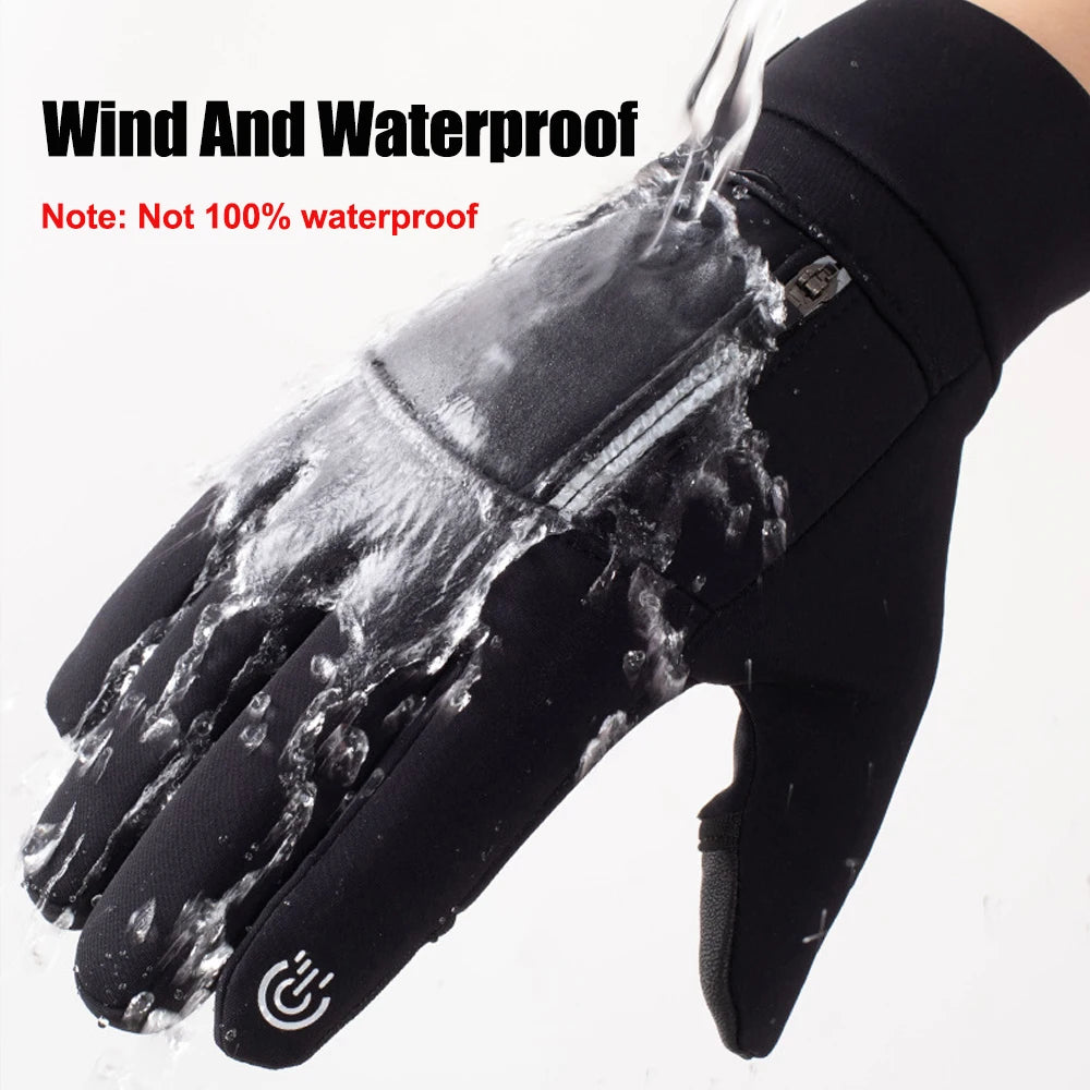 Black windproof and waterproof glove with water splashes on a white background