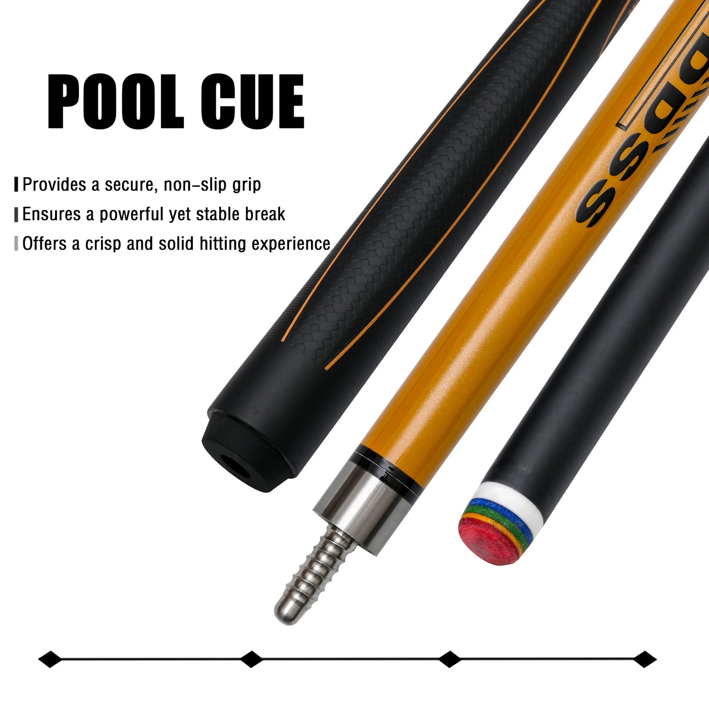 Professional Low Deflection Pool Cue with Fiberglass Front - 12.5mm Anti-Explosion Tip, Fast 3-Thread Stainless Joint (Includes