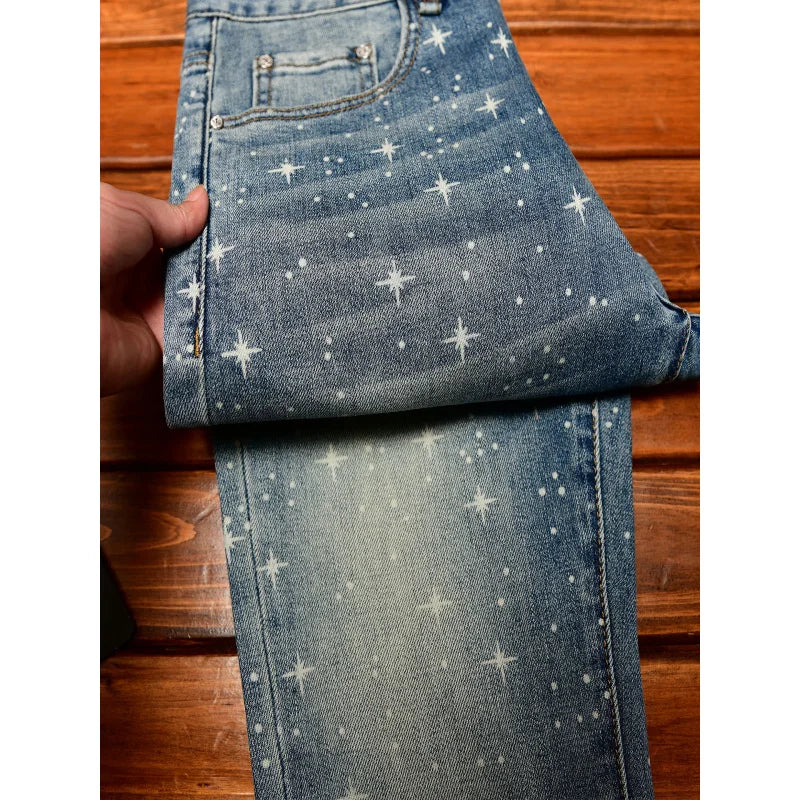 Men's Flash Print Slim Luxury Jeans | Elastic