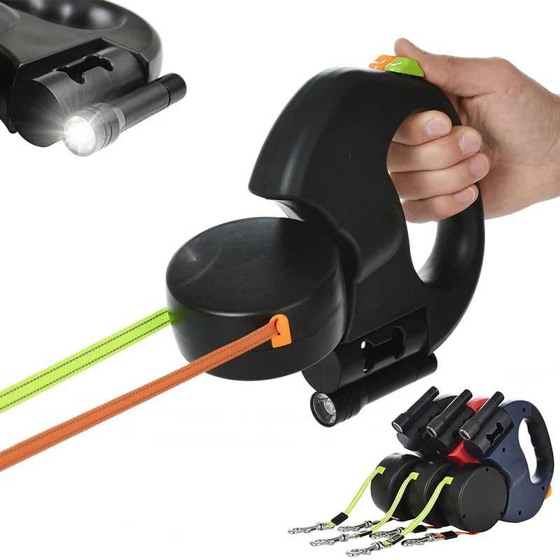 Premium 3M einziehbare Doppelhundleine für kleine Hunde, reflektierend, 360° drehbar, verwicklungsfrei, Spazierleine für Haustiere mit LED-Leuchten
