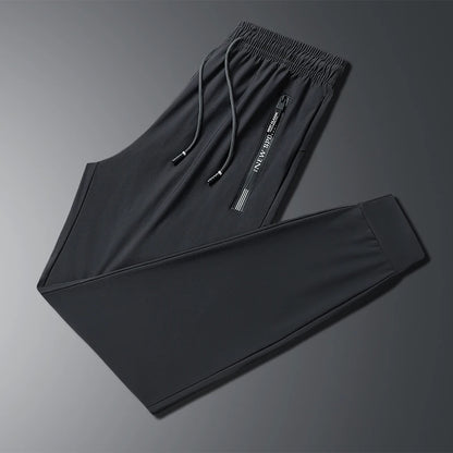 Men's Ice Silk Elastic Slim Fit Trousers – Cool Lightweight Summer Sports Pants L-8XL