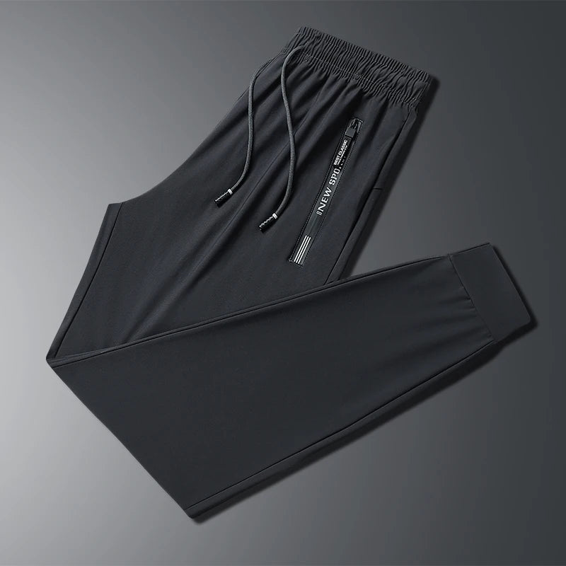 Men's Ice Silk Elastic Slim Fit Trousers – Cool Lightweight Summer Sports Pants L-8XL