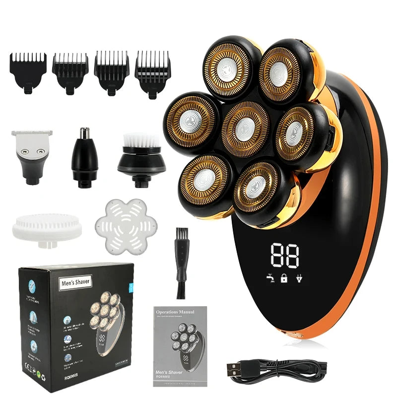 Men's 7D Floating Electric Shaver — Wet/Dry, Rechargeable, LCD Display