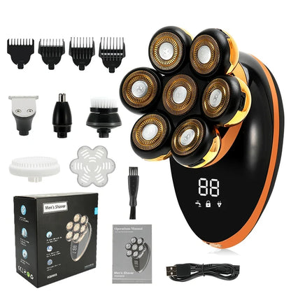 Men's 7D Floating Electric Shaver — Wet/Dry, Rechargeable, LCD Display