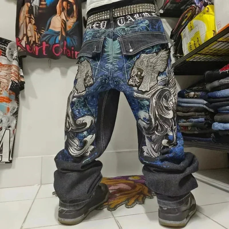 American Fashion Hip Hop Joker Oversized Jeans Women Street Y2K New Clearance Spot Hot Mopping Wide-leg Pants Unisex Loose Jeans