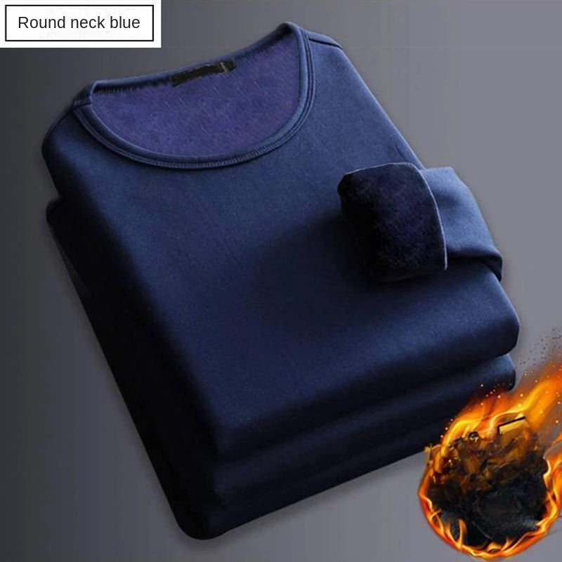 Winter Men Thickening Velvet Warm Tops Men's Long-sleeved Thermal Underwer Male Round Neck Fashion T-shirt