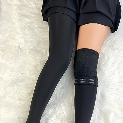 Women's Plus JK Style Thigh High Stockings Plus Size Non-slip Silicone Warm Plush Lined Over The Knee Socks For Fall & Winter