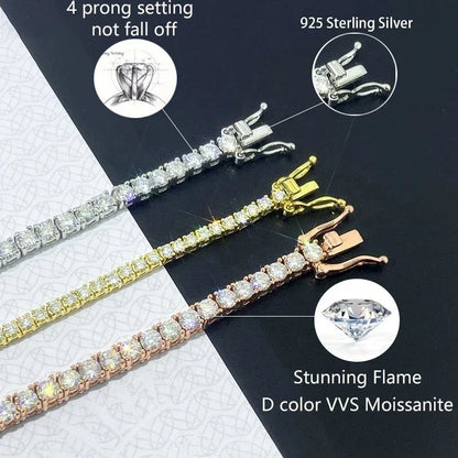 Hip Hop Unisex Moissanit Tenniskette Original 925 Sterling Silber Moissanit Armband Halskette für Frauen Männer Hochzeit Schmuck