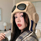 Neue Damen Warme Bombermützen mit Brille Plüsch Fell Wintermütze mit Ohrenklappen Winter Dandy Cap für Frauen
