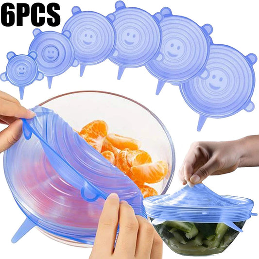 6pcs Silicone Food Preservation Stretch Lids - Airtight