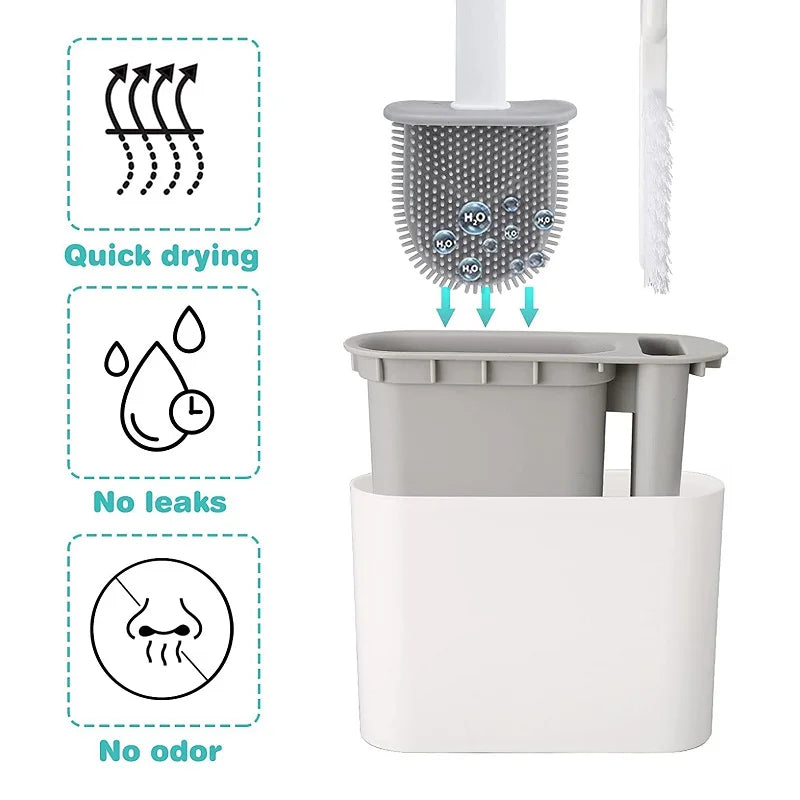 Wall Hanging Silicone Toilet Brush with Holder