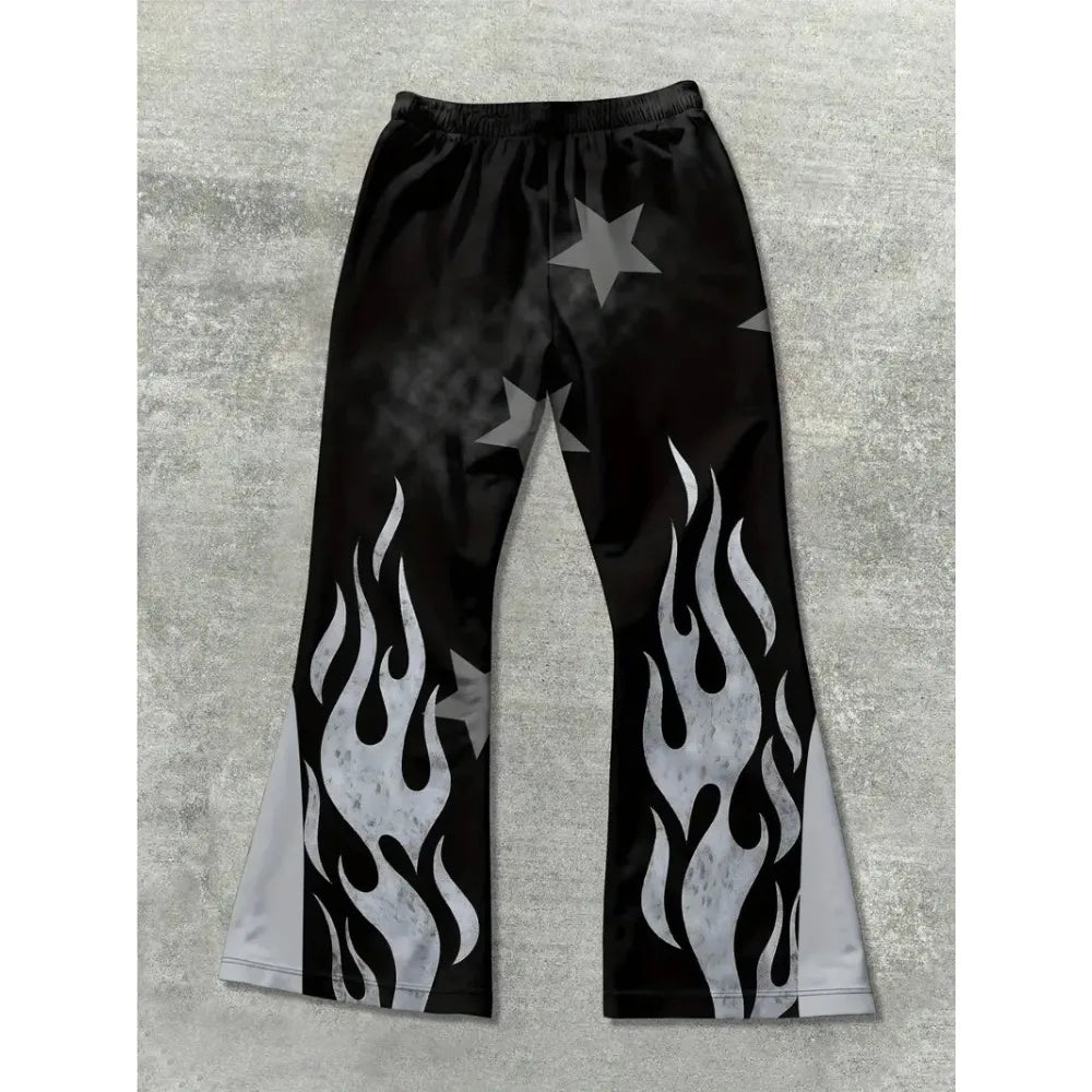 Herren lässiger Streetstyle, trendiger Cross-Print, modische, leicht ausgestellte schwarz-weiße Color-Block-Design-Sweatpants für Herren