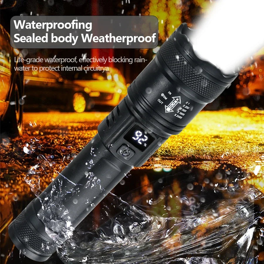 2000LM LED Tactical Flashlight | USB Rechargeable Zoom Torch | Camping & Emergency