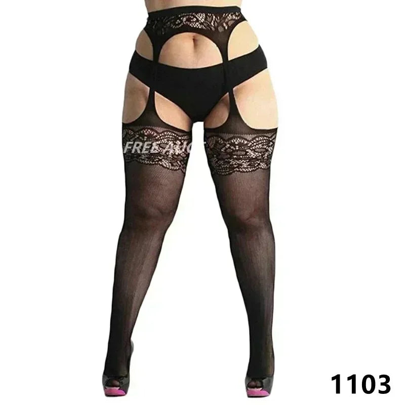Plus Size Fishnet Garter Belt Bodysuit Tights XXL