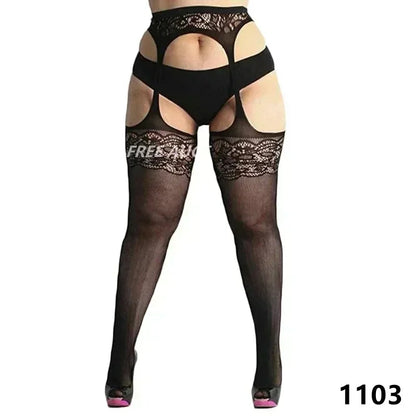 Plus Size Fishnet Garter Belt Bodysuit Tights XXL