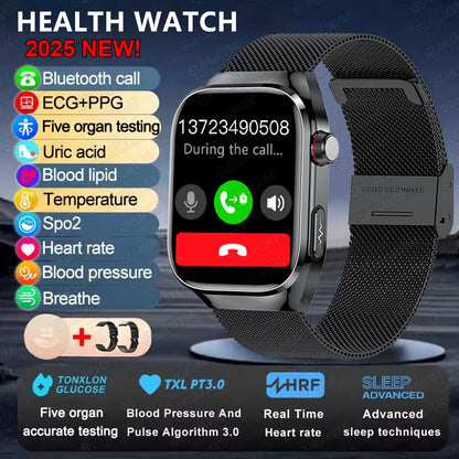 2025 Neue Mikro-Vorsorgeuntersuchung Smartwatch für Herren Harnsäure Körperfett Fünf-Organe-Gesundheitsuhr Bluetooth-Anruf Smart-Armband
