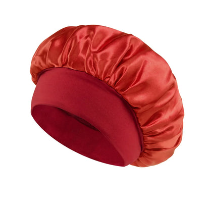 Damen Satin Haube Schlafhaube Haarpflege Seidenhaube Einfarbige breitkrempige Schlafhaube mit elastischem weichen Band