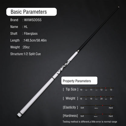 White Fiberglass Pool Stick with Dragon Artwork & Premium Automotive Paint Grip