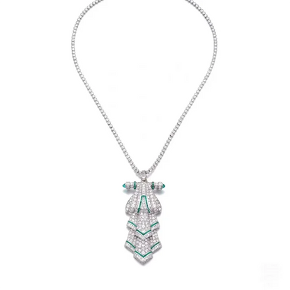 Lab Diamond Brooch Necklace – Round & Emerald Cut Gem