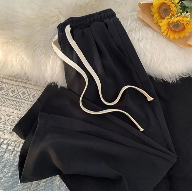 Fleece Corduroy Solid Striped Straight Pants Men Patchwork Drawstring Versatile Trendy Casual Trousers