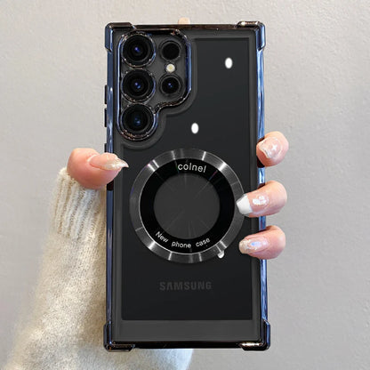 Luxury Plating Magnetic Wireless Charge Case For Samsung S25 S24 Ultra S23 FE S22 Plus S21 Note 20 Clear Lens Protection Cover