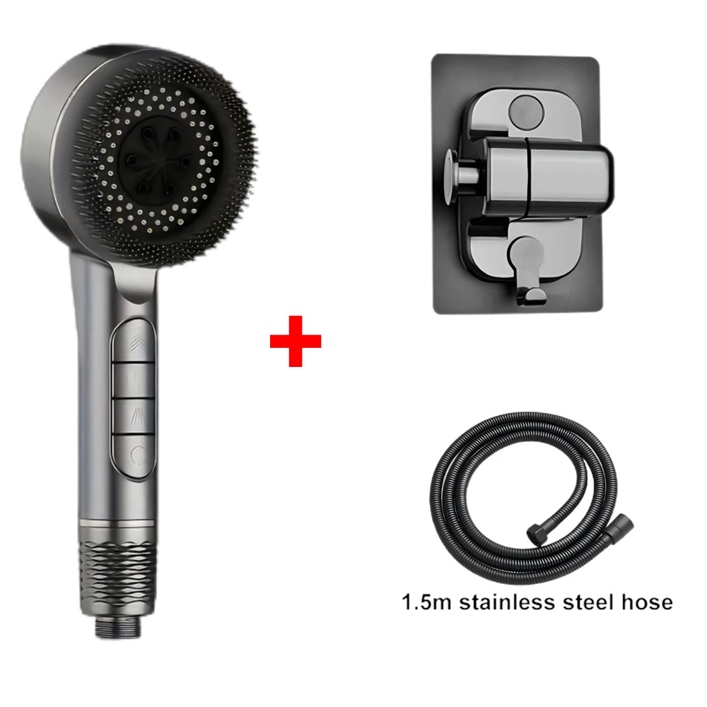 4 Modes Self-cleaning Shower Head with Silicone Brush One-Key Stop Water Massage High Pressure ABS Showerhead with Filter