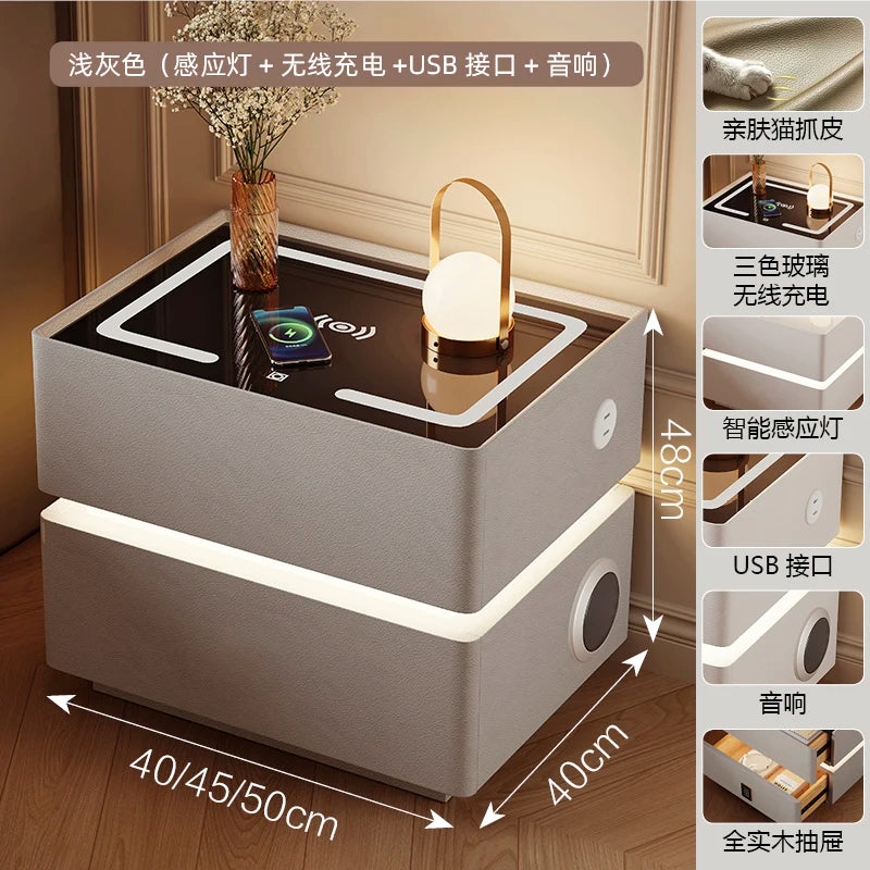 Intelligenter Nachttisch mit kabellosem Laden, schwebender LED-Nachttisch, luxuriöser, moderner Nachttisch mit 2 Schubladen, kompakte Schlafzimmermöbel