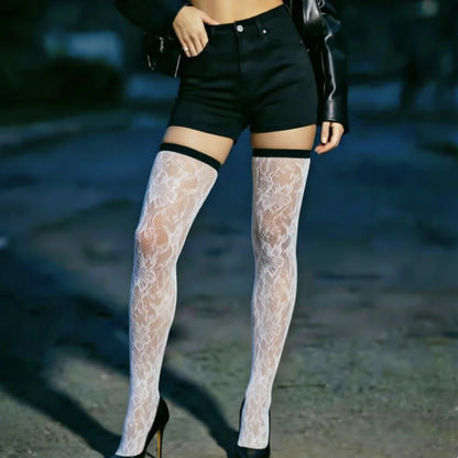 Women White Thigh High Hosiery Stockings