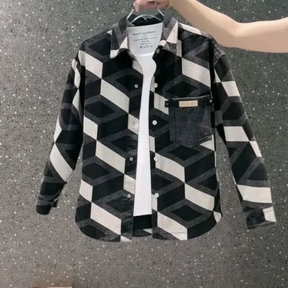 Trendige karierte Hemdjacke für Herren Modische und vielseitige lässige Revers Langarm-Oberteiljacke