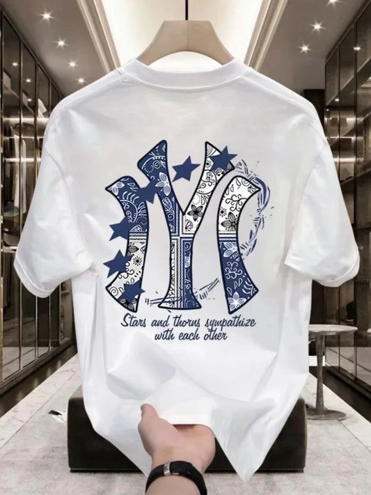 Summer high quality male street Hara Sukawa word fashion printed T-shirt 100% cotton leisure outdoor loose round neck T-shirt