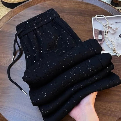 Shiny Ice Silk Wide Leg Pants Women Summer New High Waist Straight Casual Sports Long Trousers Children's Matching Pants