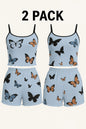 Butterfly Print Pajama Set Lettuce Trim Cami Top  Elastic Waistband Shorts Women  Sleepwear Loungewear