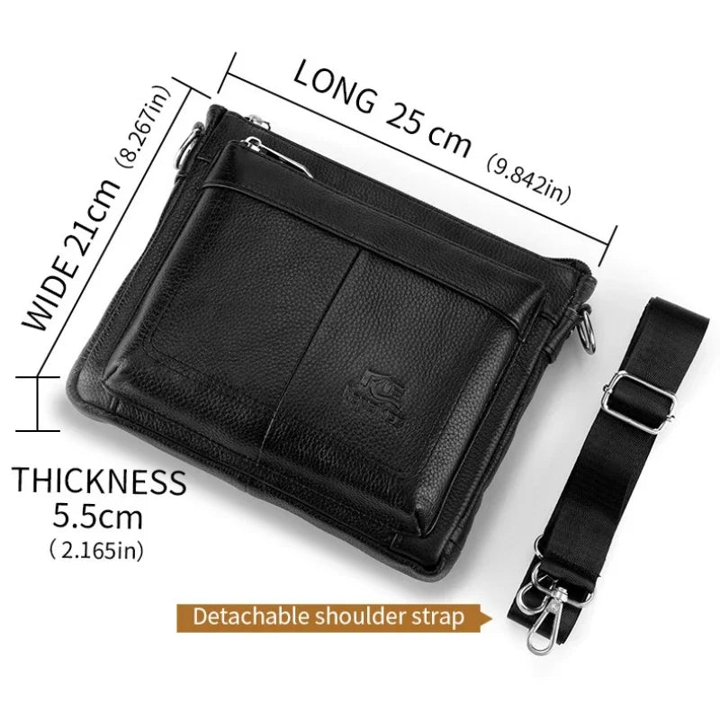 Men's Genuine Leather Crossbody Bag Large Capacity Cowhide Commuter Shoulder Bag Casual Messenger Bag for Work
