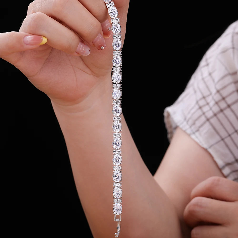 BXINY Oval&Round Alternating Moissanite Tennis Bracelet S925 Silver for Women Men HipHop Diamond HandChain Fine Jewelry Gift GRA