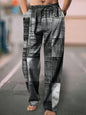 Men's Casual Linen Cotton trousers, Summer Ethnic Printed Beach pants, retro, mid-waist, zippered, Large Size Ropa Hombre