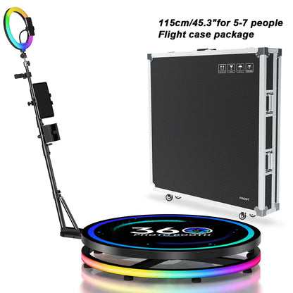 360° Fotoautomaten-Maschine Selfie-Stand Kostenlos anpassbares Logo mit RGB-Licht App-Fernbedienung für Partys und Events mit Koffer