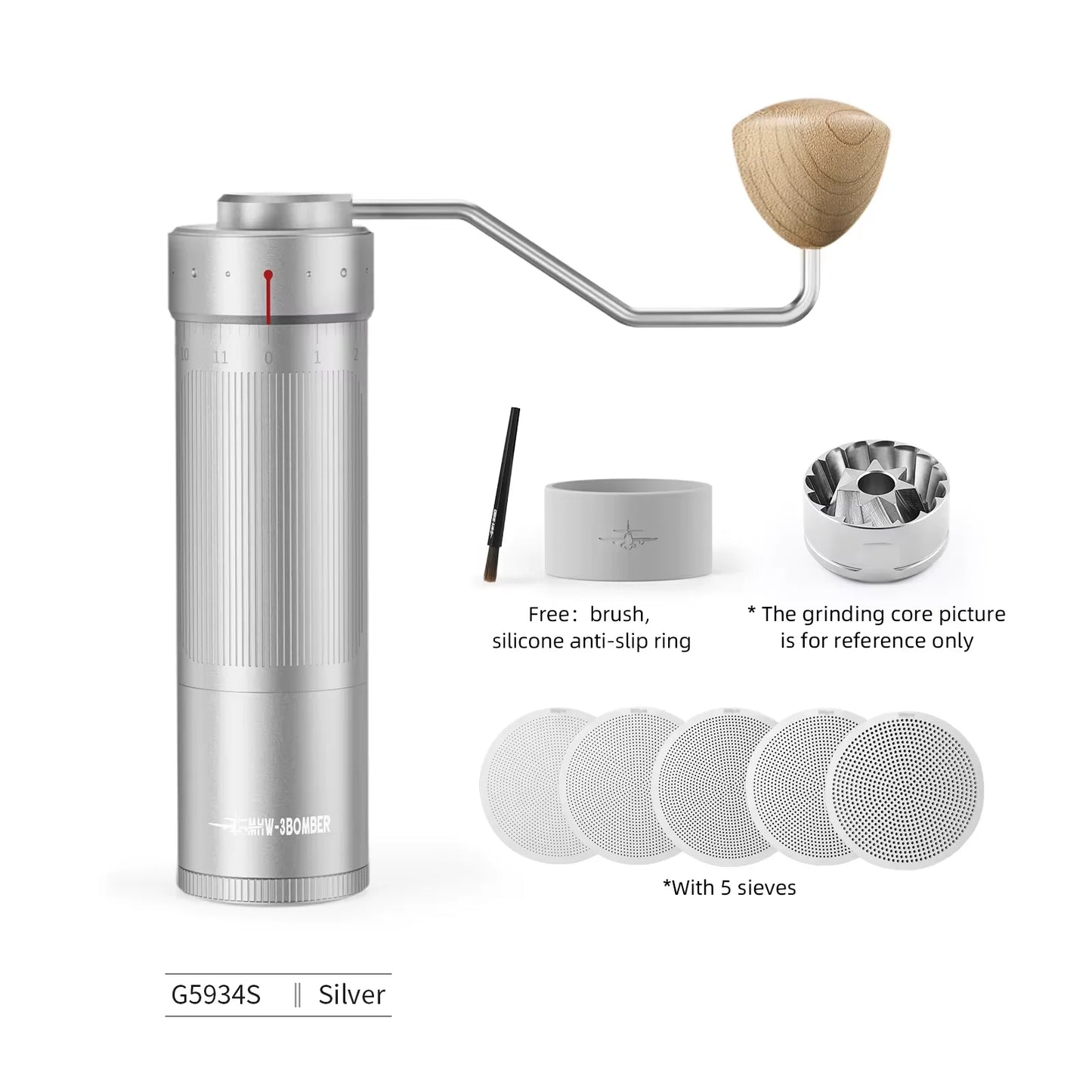 MHW-3BOMBER Manuelle Kaffeemühle 0,016mm/Klick Konisches Mahlwerk für Espresso Pour Over Verstellbar Edelstahl Barista Werkzeug
