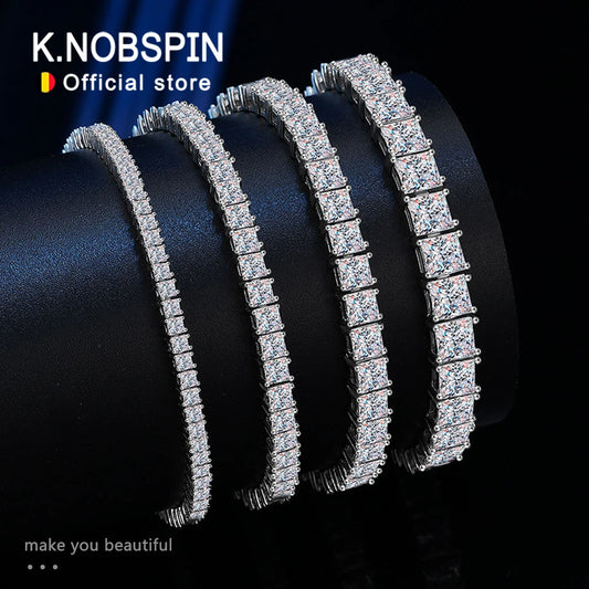 GRA Princess Cut Moissanite Bracelet 925 Silver 18K Gold