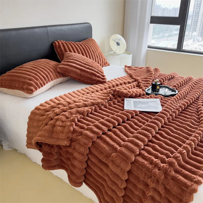 Einfarbige verdickte, breit gestreifte multifunktionale Decke, verwendbar als Bettlaken, Tagesdecke, Nickerchen-Decke, Haustierdecke