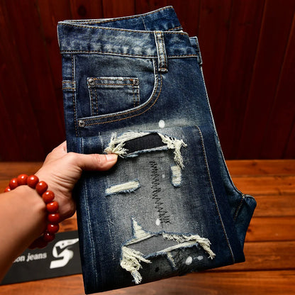 Men's Nostalgic Slim Jeans – Patched Inkjet Denim
