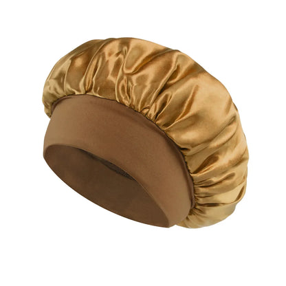 Damen Satin Haube Schlafhaube Haarpflege Seidenhaube Einfarbige breitkrempige Schlafhaube mit elastischem weichen Band