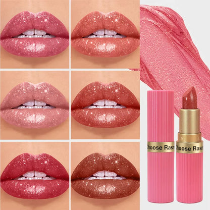 Glitzernder perlfarbener rosafarbener Samtlippenstift, wasserdicht, metallic, langanhaltend, matt, schimmernd, Diamant-Lippenstift, Damen Make-up Kosmetik